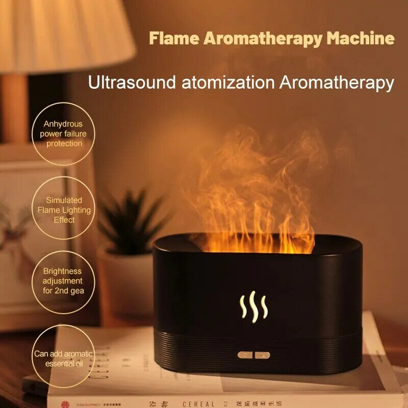 Humidificador de aire ultrasónico de perfume con simulación de iluminación LED, máquina de fragancia de llama colorida