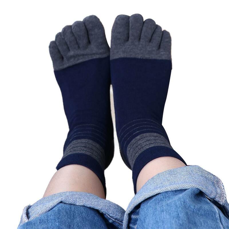 Calcetines de algodón desodorante para hombre, medias de tubo medio, transpirables, informales, con dedos de los pies, medias a rayas, cinco dedos