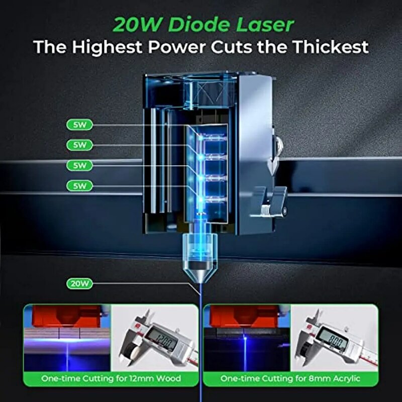 Xtool d1 pro atualizado gravador a laser com ra2 pro 4-em-1 rotativo 20w potência de saída diy cortador a laser 120w gravação a laser & corte