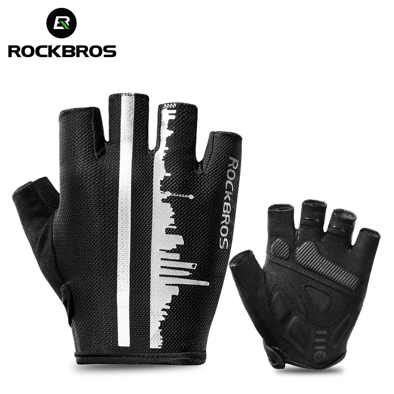 Rockbros-ハーフフィンガー滑り止めグローブ,通気性,耐汗性,反射サイクリングアクセサリー,夏
