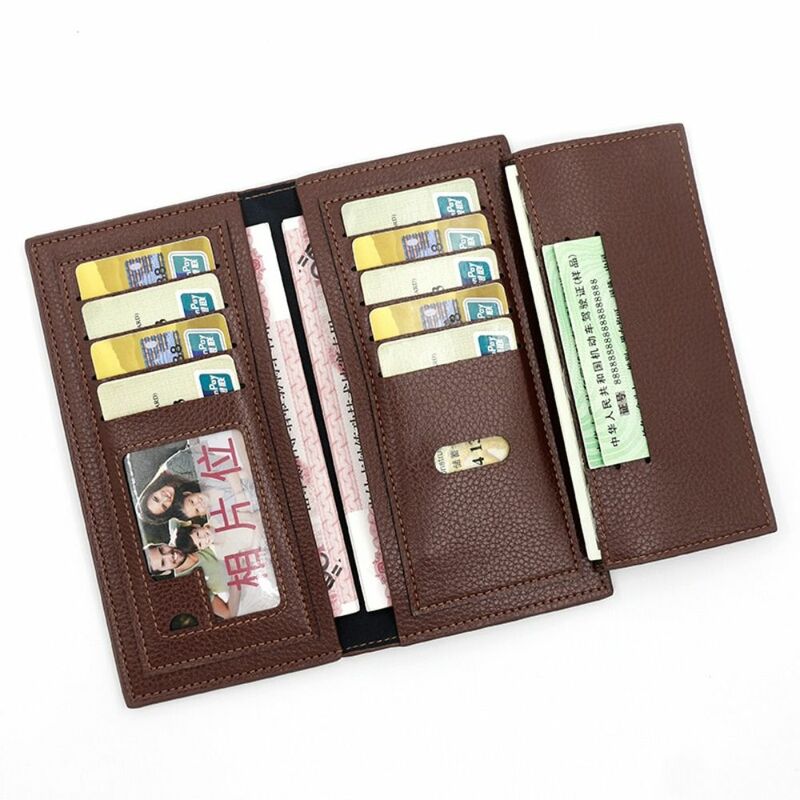 Длинный кошелек на молнии для мужчин, вместительный водонепроницаемый кожаный бумажник в Корейском стиле, контрастный однотонный мужской держатель для карт