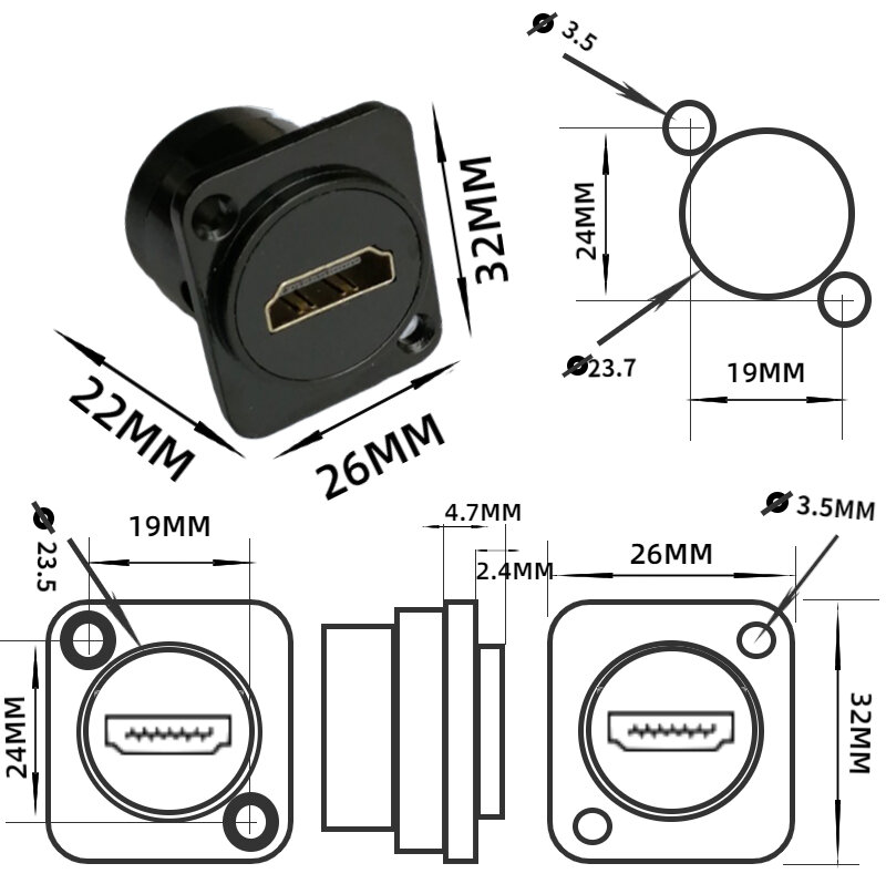 Żeński do żeńskiego HDMI prosty złącze stykowe ze śrubą panel do mocowania modułu złącze adaptera