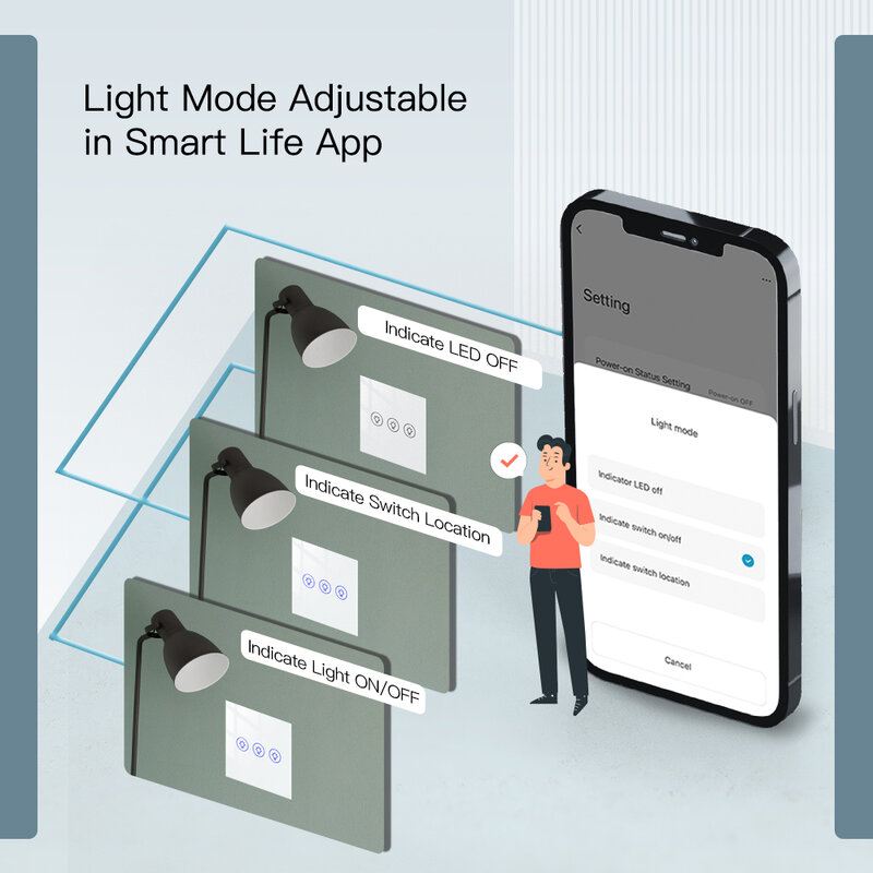 Atenuador de luz inteligente con WiFi, interruptor de 1/2/3 entradas, Panel europeo, aplicación Smart Life, Control de atenuación para voz de Google Alexa, Tuya