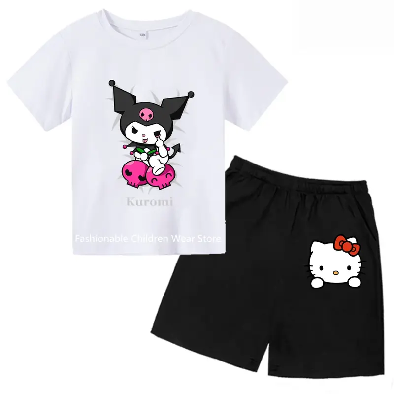 Conjunto de camisa y pantalones de manga corta para niños y niñas, Camiseta con estampado Kulomi, moda informal, verano, 2024