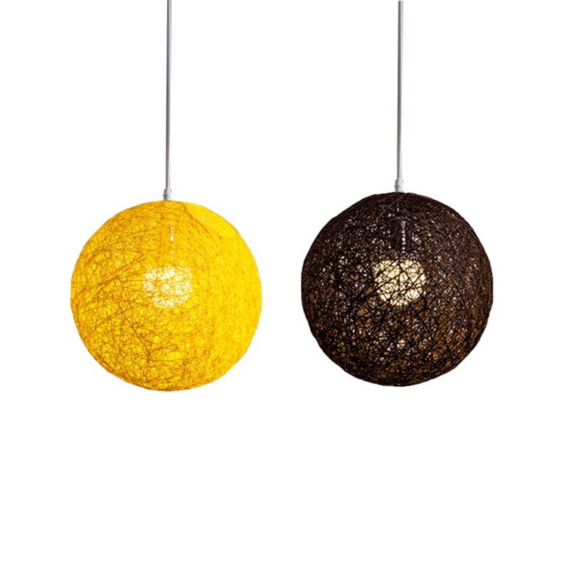 2X kawa/żółty bambus, Rattan i konopie żyrandol w kształcie kuli indywidualna kreatywność sferyczny klosz z rattanu