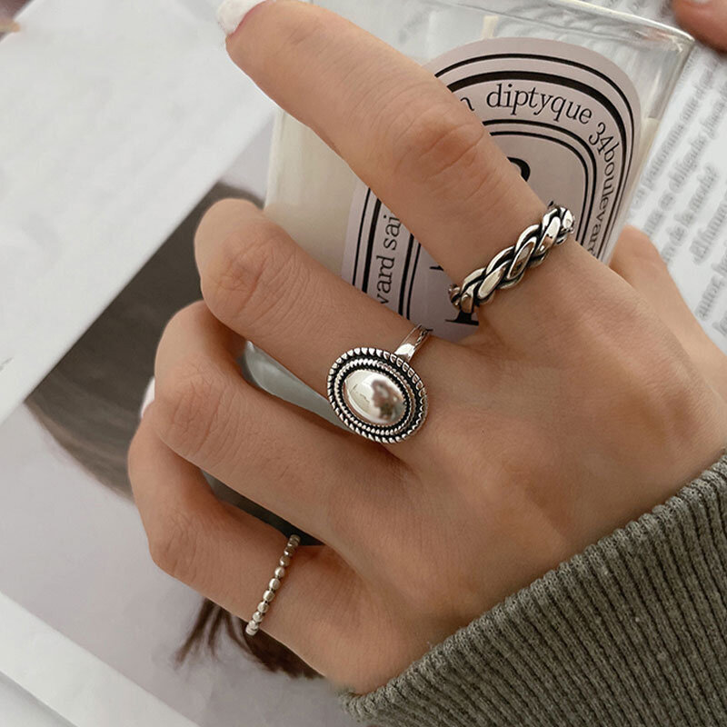 925 Sterling Silber Ringe Paare Accessoires ins Mode Vintage Twist Design runde Form geometrischen Thai Silber Schmuck
