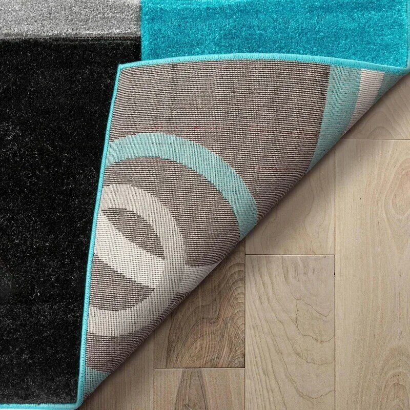 Karpet Area geometris Ruby 9x13, karpet biru Teal abu-abu terang Modern dengan desain lingkaran ukiran tangan kontemporer sempurna untuk hidup