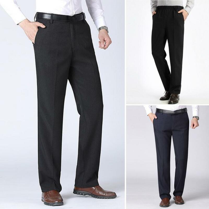 Брюки мужские прямые с завышенной талией, однотонные повседневные деловые штаны на молнии, на пуговицах, с карманами, с 3D вырезом