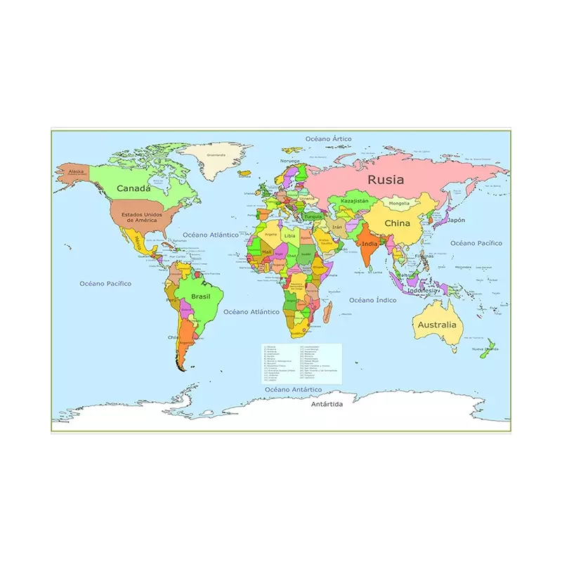 Mapa política del mundo 225*150cm lienzo no tejido, pintura en español, póster de arte de pared, imagen sin marco, decoración del hogar para habitación