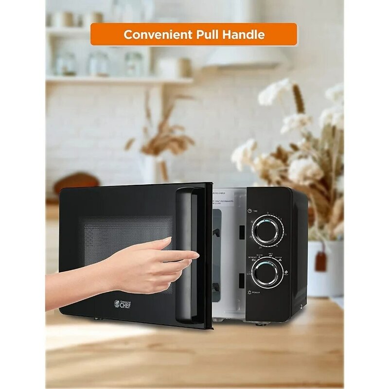 Black Microwave, with Rotary Switch Knob, 700W Countertop Small Microwave, with Microwave Turntable Plate, 6 Level Power