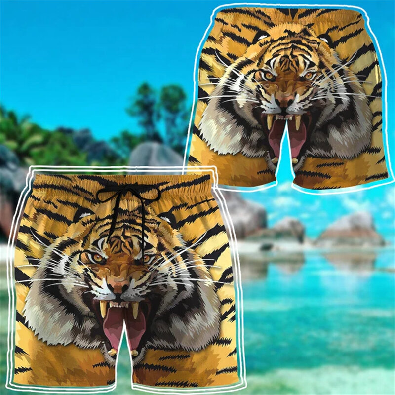Pantalones cortos de playa con estampado de Tigre y León, ropa deportiva de secado rápido, hawaiana, divertida, a la moda, para vacaciones