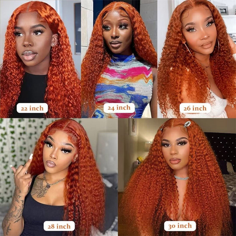 30 Inch Ginger Orange Curly 13x4 Lace Front Human Hair Wig 4x4 Closure Loose Deep Wave Colored 13x6 Lace Frontal Wigs For Women