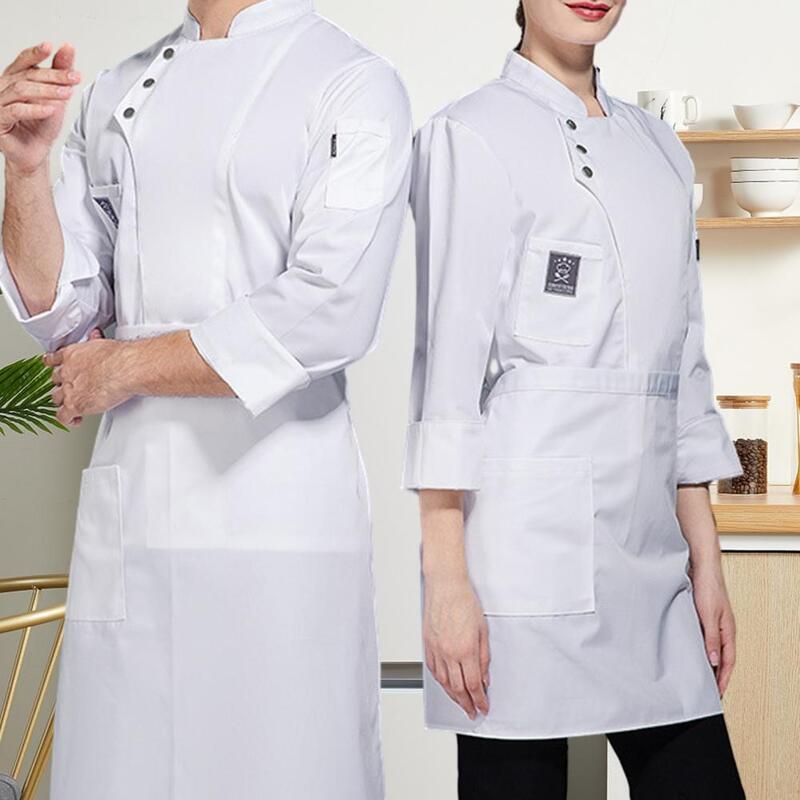 Jednorzędowe guziki fartuch szefa kuchni profesjonalne stroje szefa kuchni dla mężczyzn kobiet wodoodporna odzież do restauracji z kołnierzem