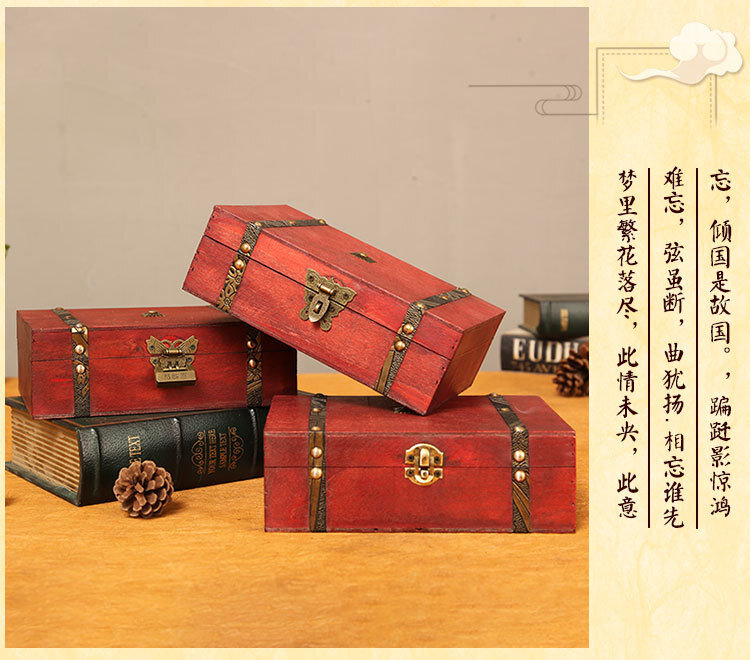 Kotak perhiasan antik kebutuhan harian Desktop kotak penyimpanan kotak kayu tua ornamen ID kotak hadiah