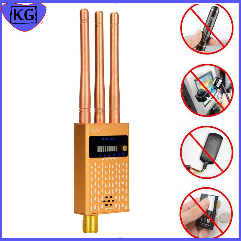 Bug Detector 1.2GHz&2.4GHz&5.8GHz Wireless Camera Radio GPS Tracker Signal Finder Sweeper Three Antennas Hidden Camera Detector