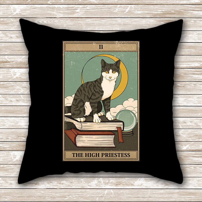 Zhenhe黒猫タロット枕ケース家の装飾クッションカバーの寝室ソファ装飾枕カバー18 × 18インチ (45 × 45センチメートル)