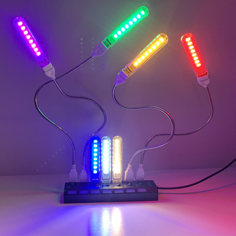DC5V 8ไฟ LED USB Night Light 8หลอดไฟสีแดงสีเหลืองสีขาวสีฟ้าสีเขียวสีม่วง4W Pelindung Mata ขนาดเล็กโคมไฟตั้งโต๊ะสำหรับห้องนอน