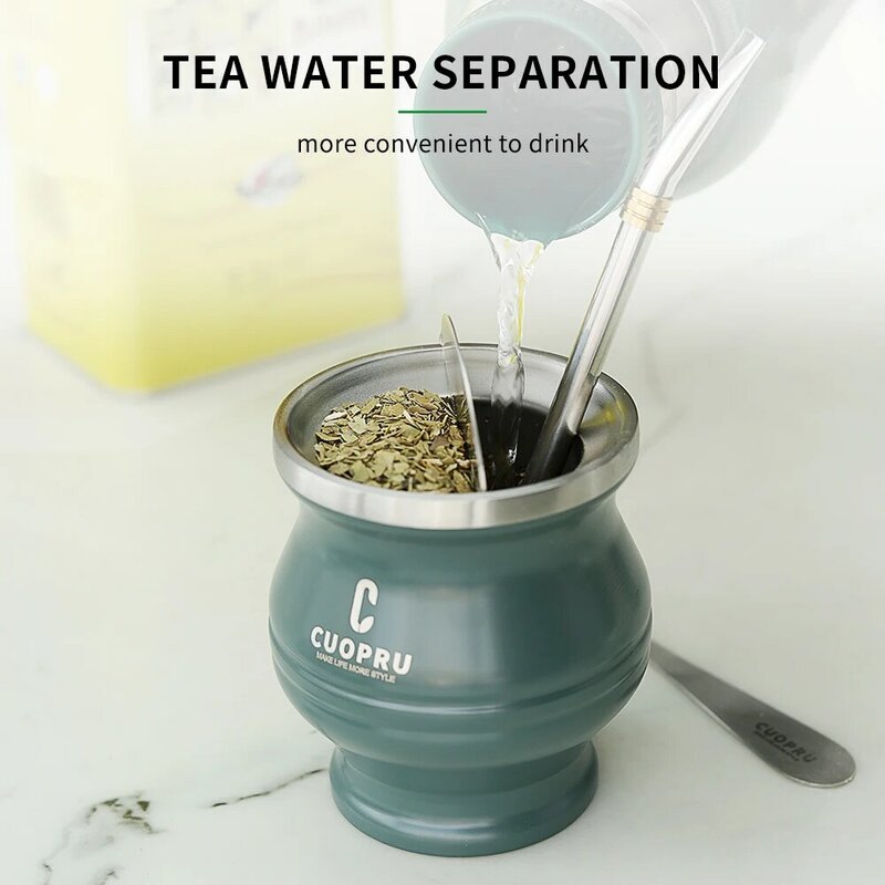 Yerba Mate น้ำเต้าคู่ประกอบด้วยถ้วยชาสแตนเลสสองชั้น bombilla Mate (หลอด) ทำความสะอาด Bruch เครื่องแยกชา