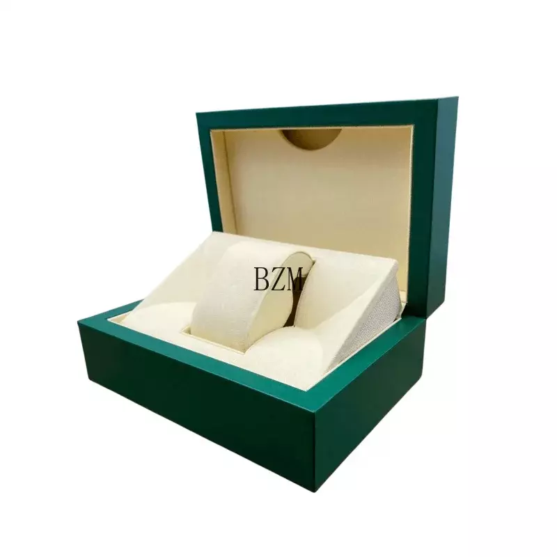 Caixa De Relógio De Madeira De Couro Com Embalagem De Armazenamento, Microfibra Travesseiro Display, Green Box, Luxo Elegante, Personalizado, Qualidade BZM