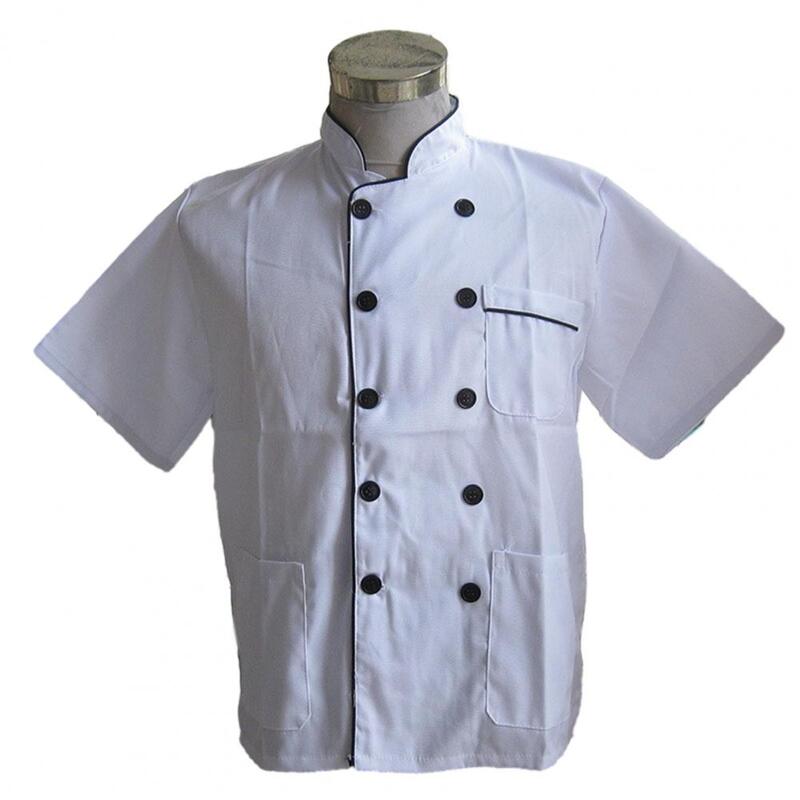 Stand Collar Chef Uniformes com Double Breasted Design Patch bolsos, Premium Unisex Uniformes, Ideal para Restaurante, Padaria, Garçom