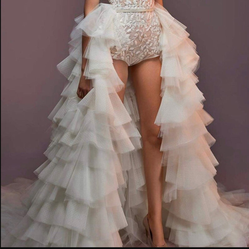 Detachable Overskirt Ruffles Tulle Long Prom Gowns Overlay Sweep Train Tiered Tulle Evening Skirt Wedding Skirt Custom