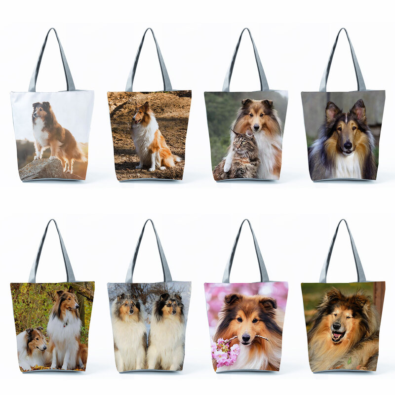 Casual Rough Collie Animal Dog Print Outdoor Portable Handbags Women's Shoulder Bag Beach Travel Tote Bag Shopping Bag Ladies