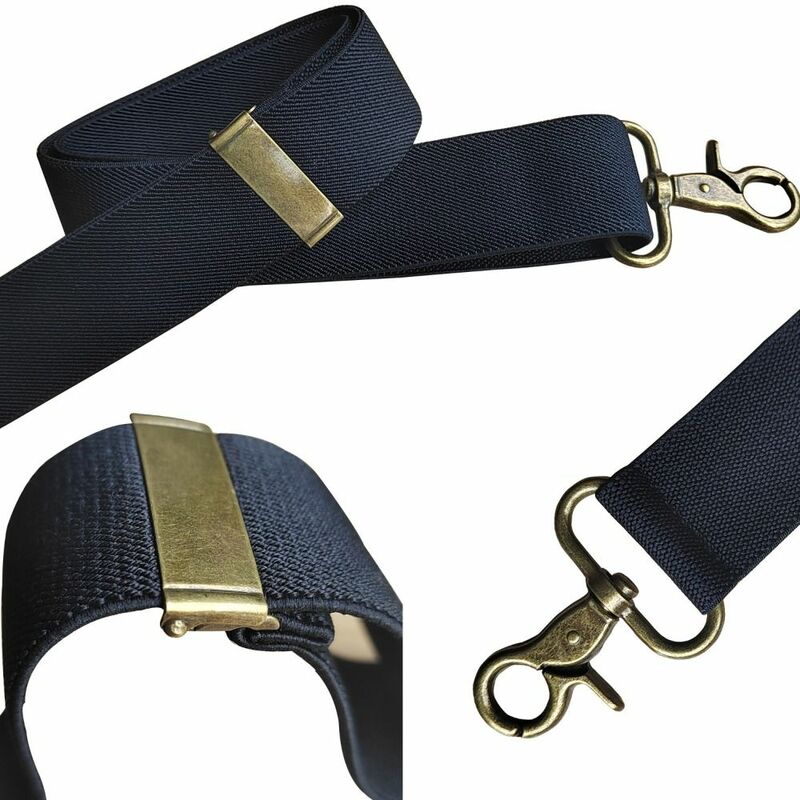 3.5cm Wide Vintage Suspenders 4 Bronze Hook Clips X-Black Elastic Braces Adjustable Wedding Party Trouser Straps Belt