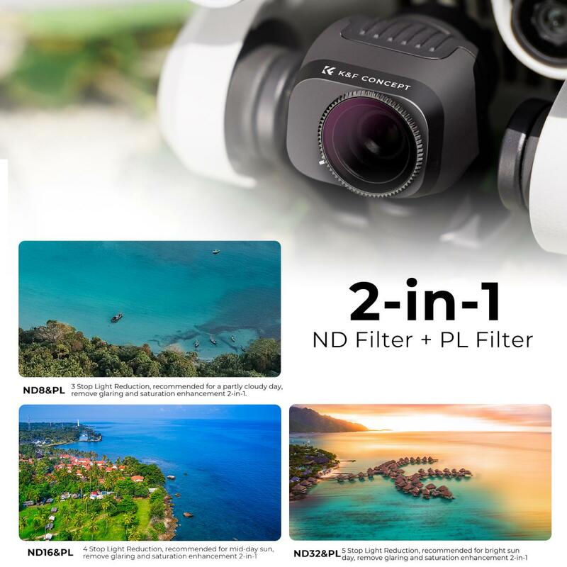 K & F Concept DJI Drone Mini3 Pro zestaw filtrów 2 w 1 (ND8 i PL + ND16 i PL + ND32 i PL) z antyrefleksyjną zielona folia i zestaw łopatek