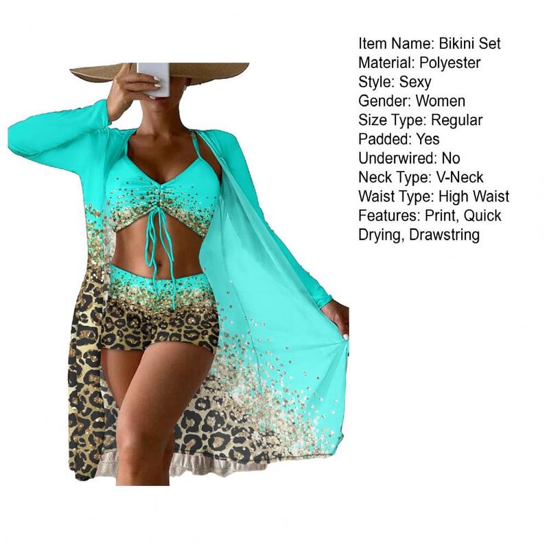 Bikini avec couverture imprimée pour femme, ensemble 3 pièces, soutien-gorge à bretelles, camions de natation, cardigan de protection solaire, vêtements de plage d'été