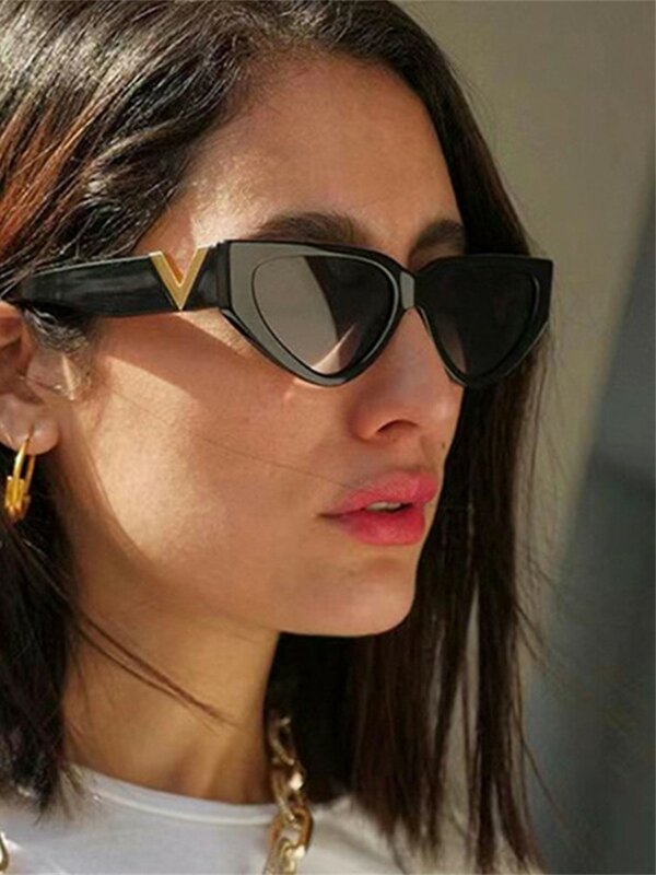 Солнцезащитные очки «кошачий глаз» женские, роскошные винтажные брендовые дизайнерские солнечные очки с V-образным вырезом, UV400, 2023