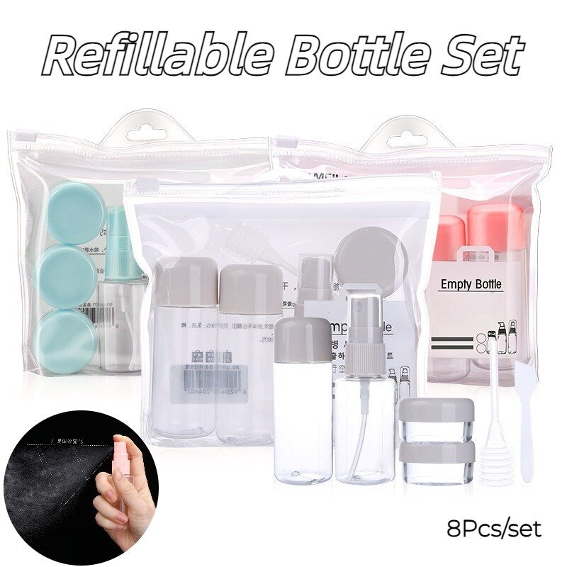 8 buah Set botol isi ulang perjalanan botol parfum multifungsi Losion kosmetik semprot botol peralatan wadah portabel