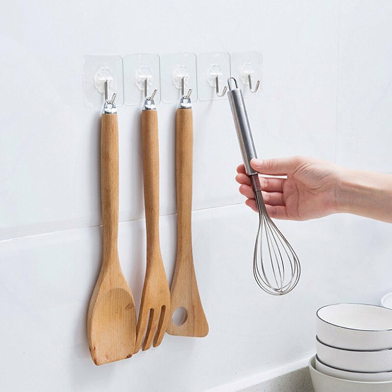 1PCS Transparent Stainless Steel Strong Self Adhesive Hooks Key Storage Hanger for Kitchen Bathroom Door Wall Multi-Function