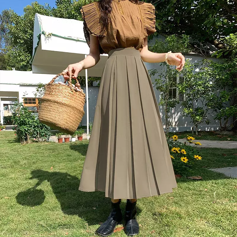 Женский костюм-трапеция средней длины, юбка-зонтик со складками и высокой талией, весна-лето 2024