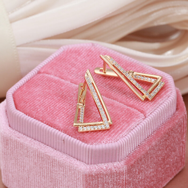 SYOUJYO triangolo geometria 585 orecchini Color oro rosa per le donne alla moda zircone naturale gioielleria raffinata orecchini inglesi One Touch