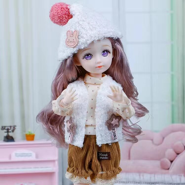 30cm Kawaii BJD Doll Girl 6 Points Joint Movable Doll with Fashion Clothes Soft Hair Dress Up Girl Toys Birthday Gift Doll New