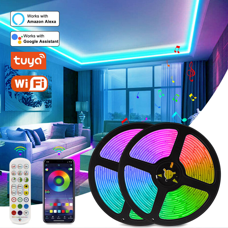 RGB 테이프 Tuya WiFi 스마트 LED 스트립 12V 5050 lumiere led 리본 Alexa 음성 제어 색상 변경, 5m 10m 15m 20m 조명