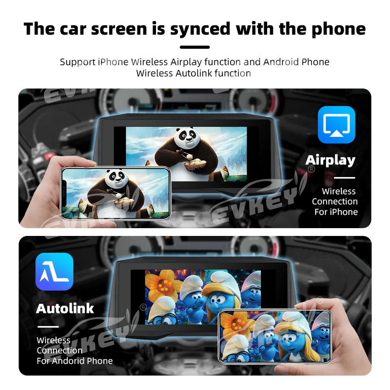 EVKEY-CarPlay sem fio para motocicleta, Android CarPlay, tela de exibição Auto Airplay, monitor portátil, 7"