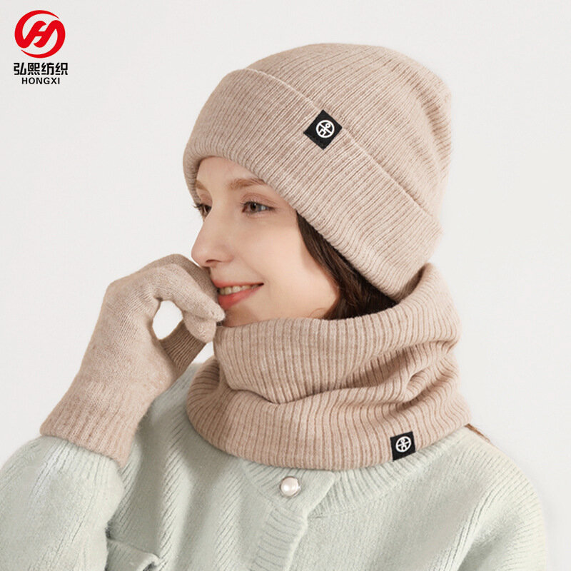 男性と女性のための3ピースセット,暖かい帽子のスカーフと手袋,冬用手袋