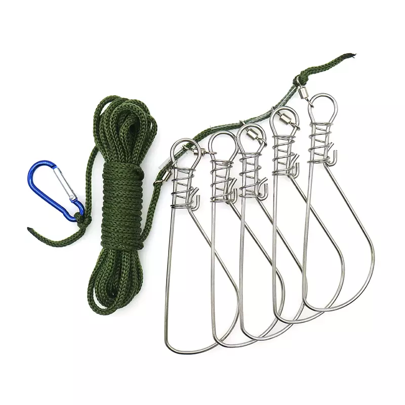 Stainless Steel Live Fish Lock 5 Snaps Stainless Steel Buckle Fish Stringer Clip Large Live Fish Lock Buckle for Lure Fishing