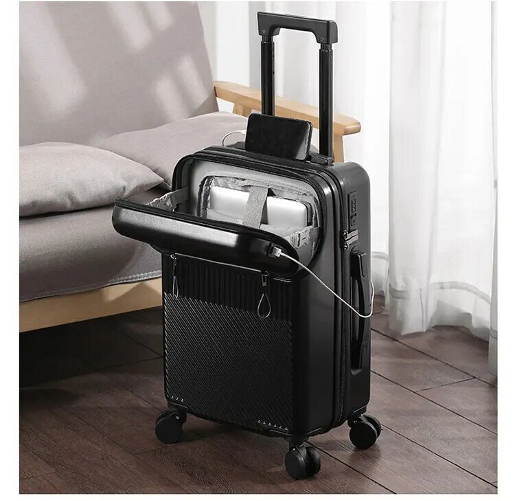 24/26'' Rolling Luggage with Laptop Pocket and USB Charging Port for Business Trip and Student Travel Multi Function Trolley Box