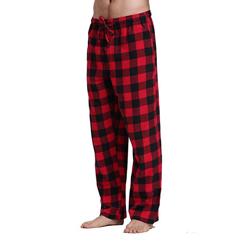 Пижама мужская хлопковая длинная, модные повседневные штаны, мягкий удобный свободный эластичный пояс, клетчатая уютная одежда для сна, домашние штаны для отдыха, 2024