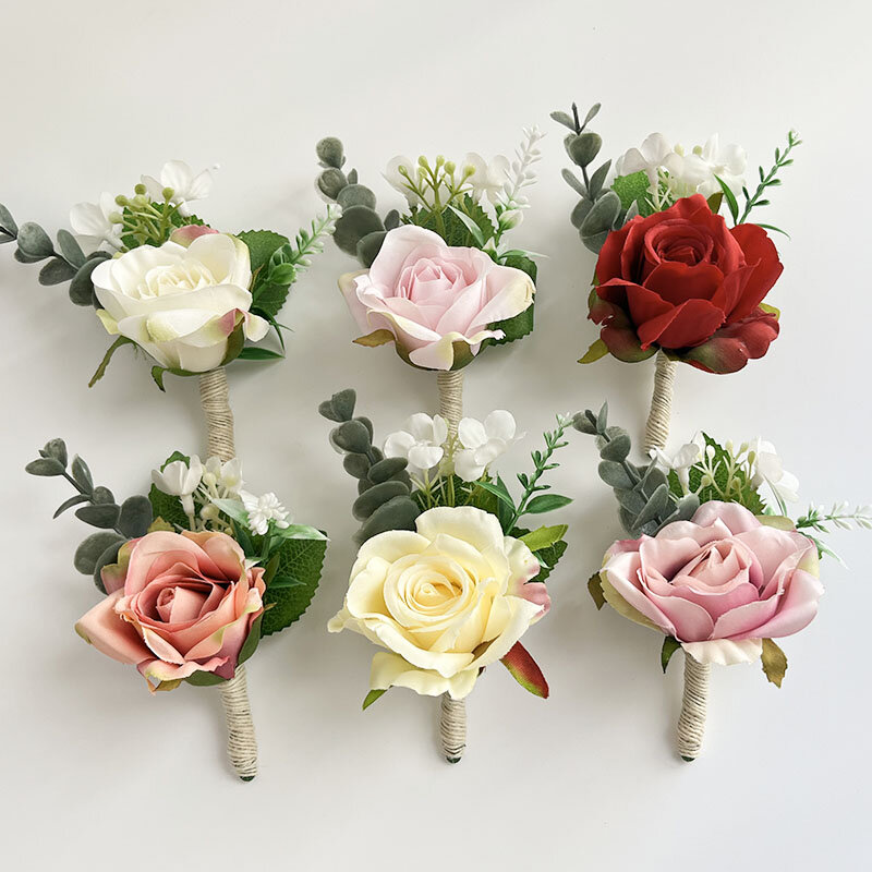 Boutonniere kwiaty ślubne przypinki na nadgarstek akcesoria chłopaka bransoletka druhny bal imprezowa dekoracja ślubna pana młodego