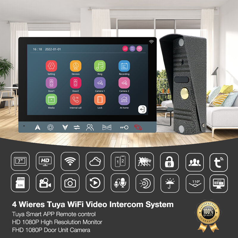 Hayway Tuya Home Video Intercom, kamera Wireless WIFI 1080P untuk apartemen, mendukung deteksi gerak, Auto Record