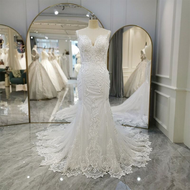 Tiptop setelan pernikahan baru untuk wanita tali Spaghetti putri duyung gaun pengantin ritsleting renda vestidos de novias 2024 QW01570