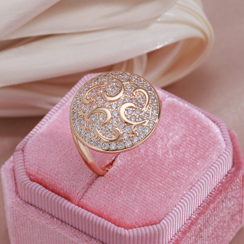 Scoujyo Cincin Bundar Warna Rose Gold Ukuran Besar 585 untuk Wanita Zircon Alami Perhiasan Murni Beraspal Penuh Cincin Trendi Desain Mewah