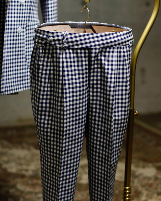 Nowy styl garnitury męskie smoking w kratę klapa zamknięta jednorzędowe 2-częściowe blezery spodnie szyte na miarę specjalna okazja
