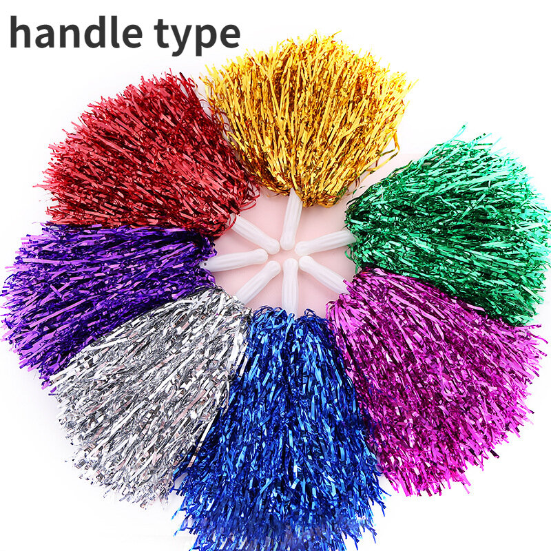 Cheerleading Pom Poms with Handle Cheer Balls Gold Yellow Pink Red Green Blue Hand Dance Pompoms Accessories for Women Girl Kids
