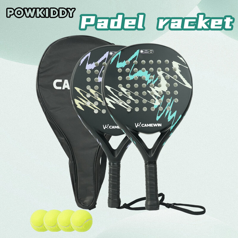 POWKIDDY-raqueta de pádel, superficie de fibra de carbono con memoria EVA, núcleo de espuma elástica, raqueta de tenis en forma de paleta