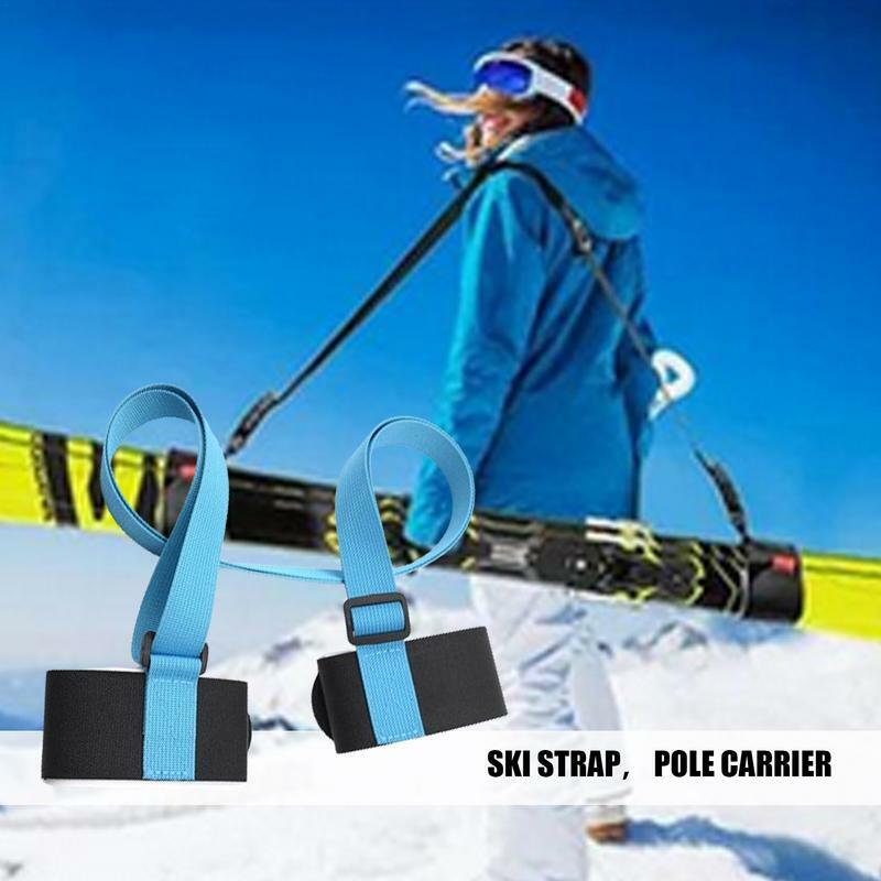 Correa de esquí y portador de poste, correa de esquí multifuncional, resistente al agua, correa de transporte de esquí con almohadillas EVA para esquiar y senderismo