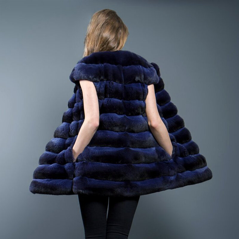 Chinchila colorido casaco de pele das mulheres real rex coelho pele colete casaco outono inverno quente moda gilet
